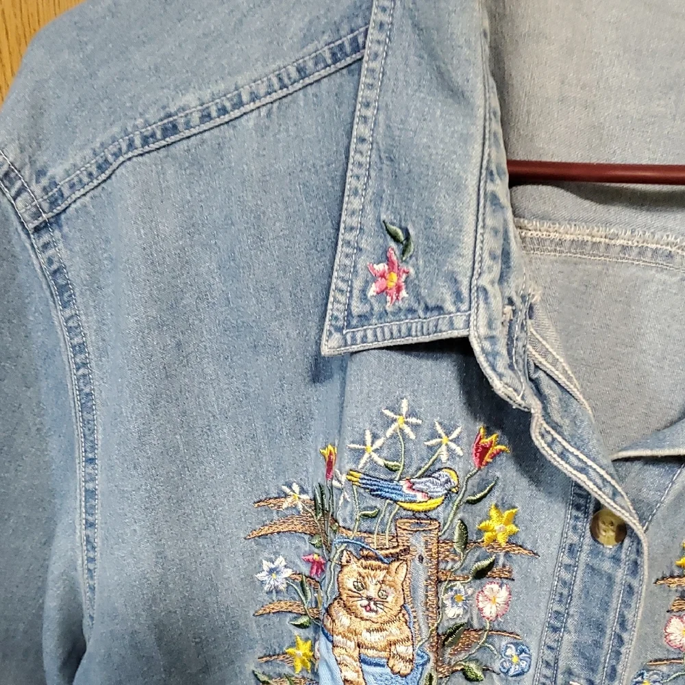 Bobbie Brooks Button Blouse Blue Denim - Picture 3 of 5